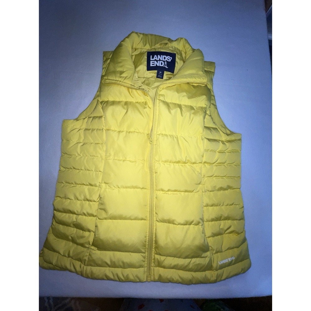 Lands End Goose Down Puffer M Womens Vest Canary Yellow Feathers Gorp‎ Cozy Warm
